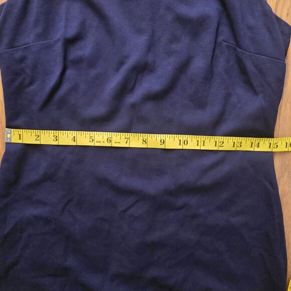 Lauren Ralph Lauren Women's 4 Blue Sheath Dress Leather Shoulder Trim Sleeveless - Picture 12 of 13